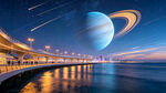 海边夜景与梦幻土星景象