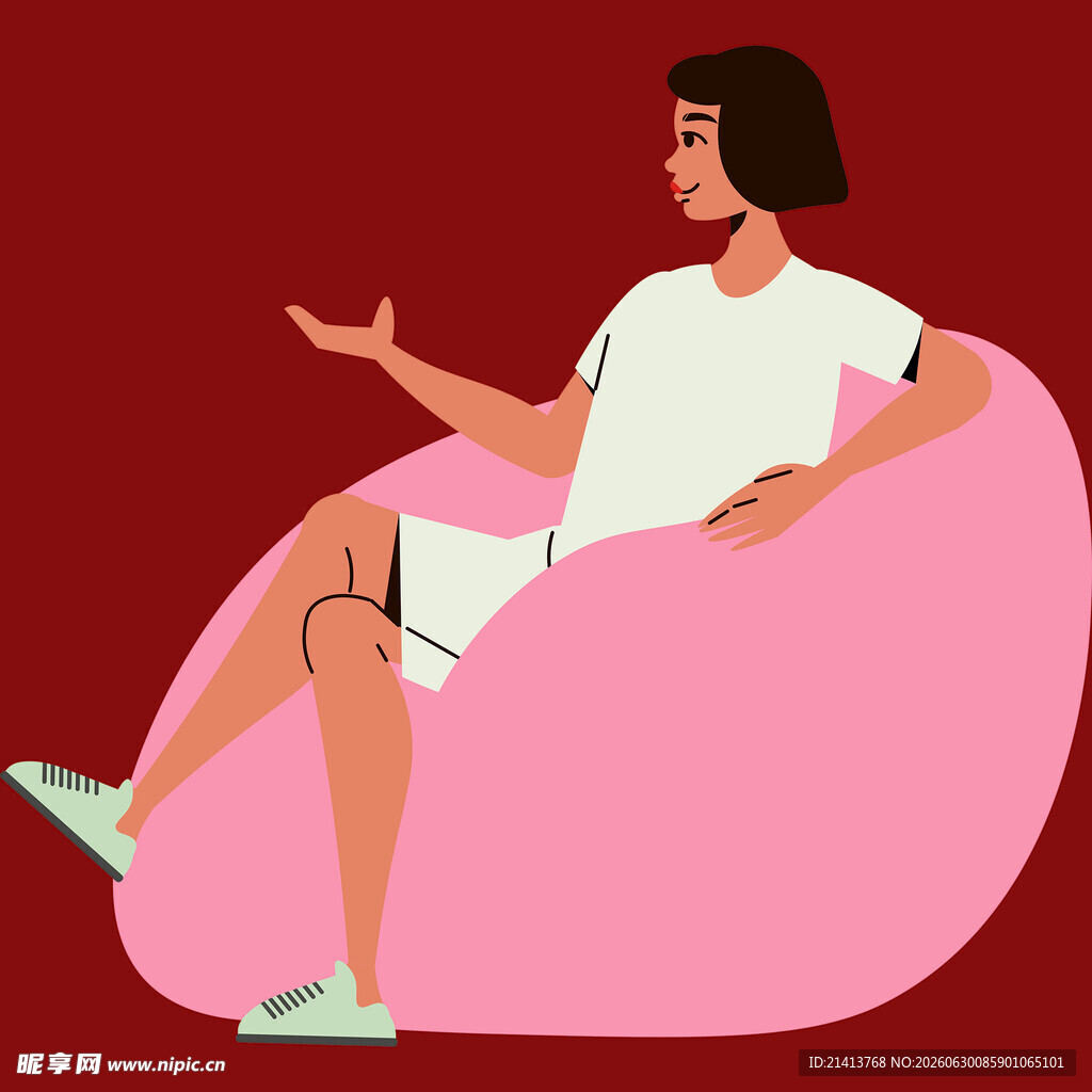 坐在豆袋椅上放松的女性