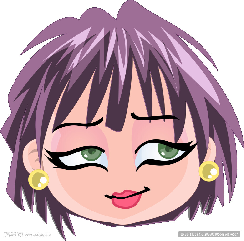 紫色短发俏皮卡通女孩