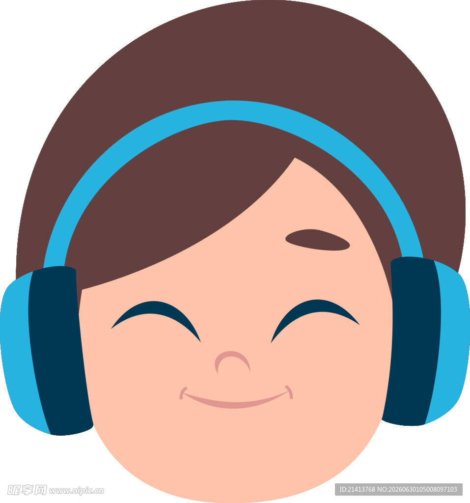 戴耳机的开心卡通人物