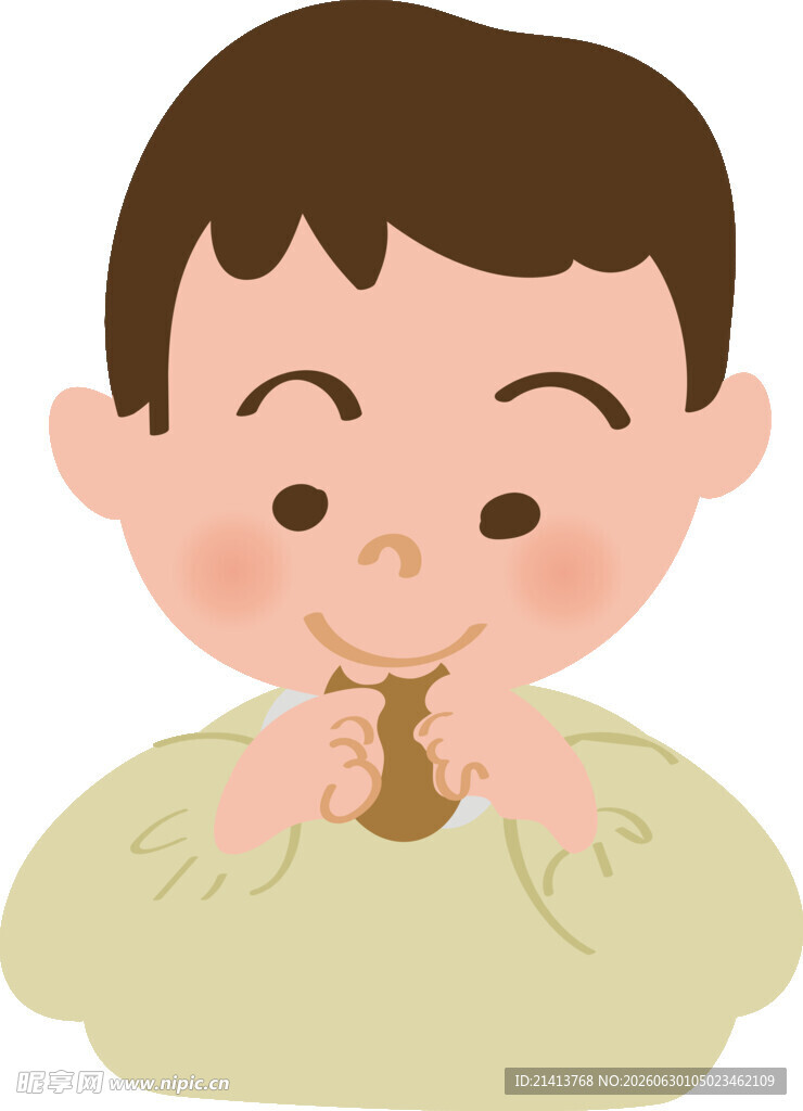 小男孩开心吃着小零食