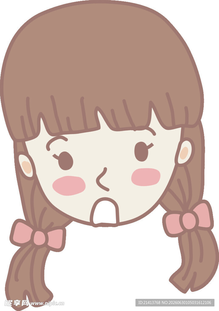 扎双马尾的害羞卡通女孩