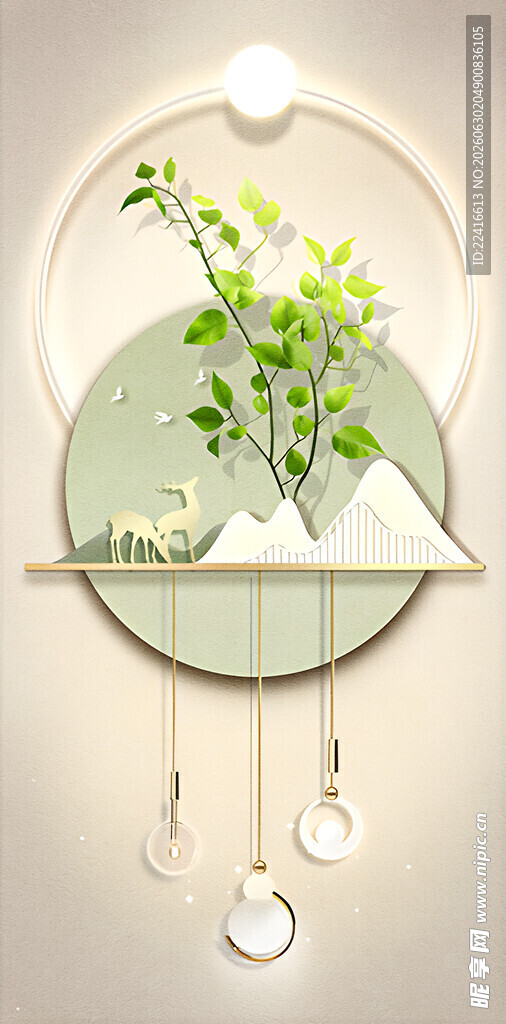 中式风绿植清新玄关装饰画