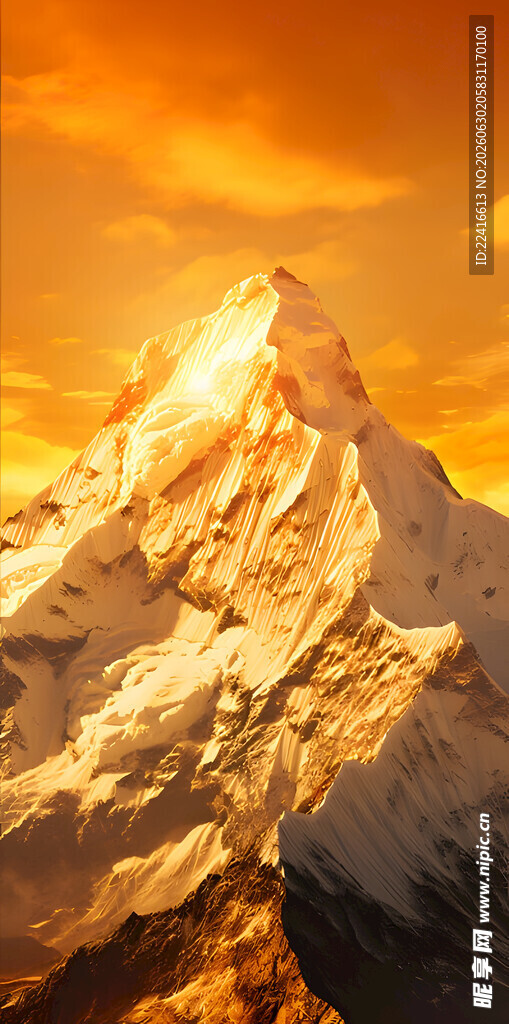 金色霞光下的巍峨雪山