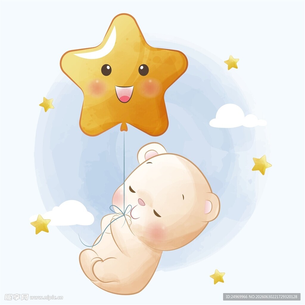 小熊与星星气球梦幻场景