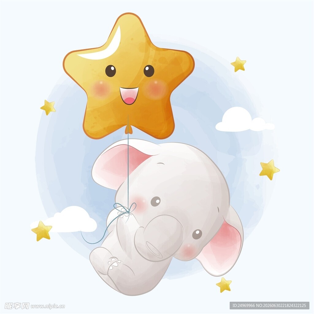 小象牵星星气球梦幻场景