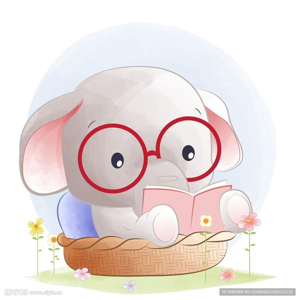 戴眼镜看书的可爱小象