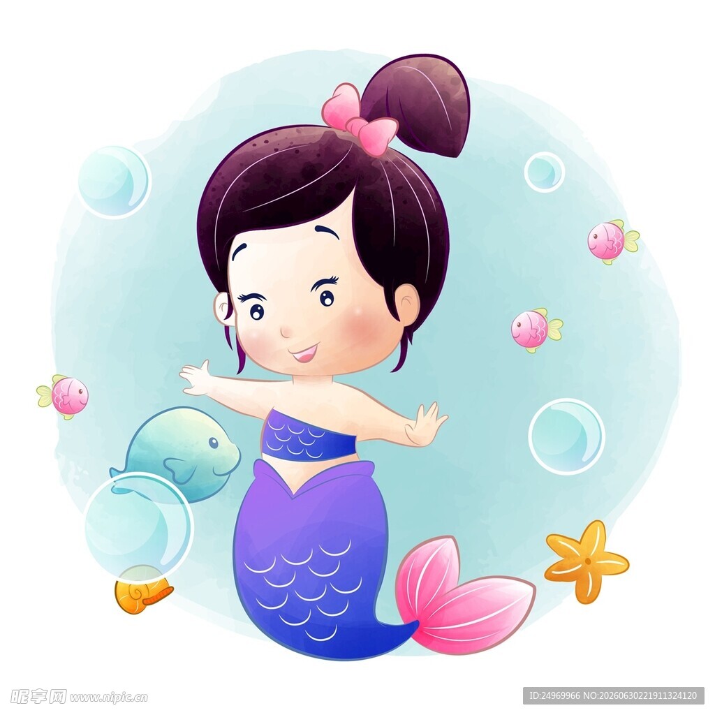 可爱小美人鱼与小鱼共舞