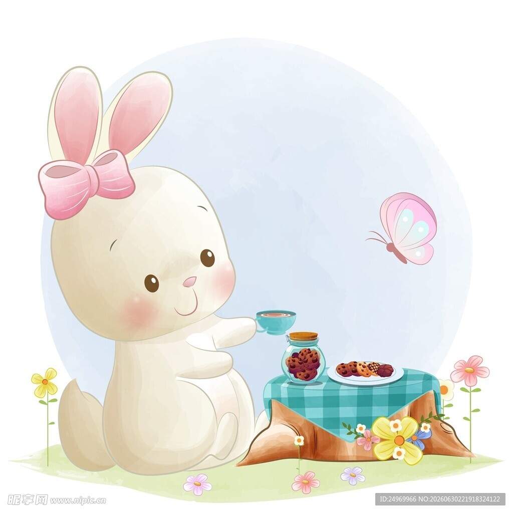 可爱小兔享受甜蜜下午茶