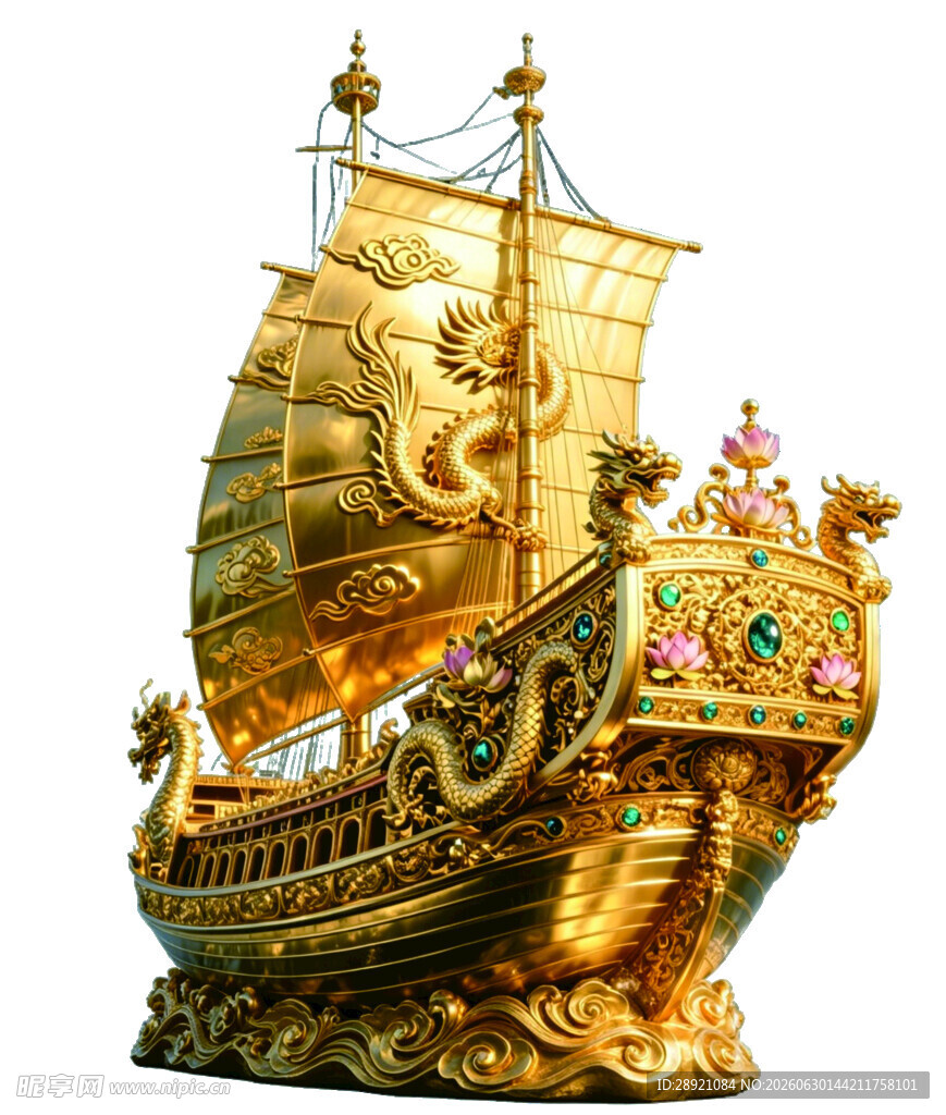 金色中式帆船摆件