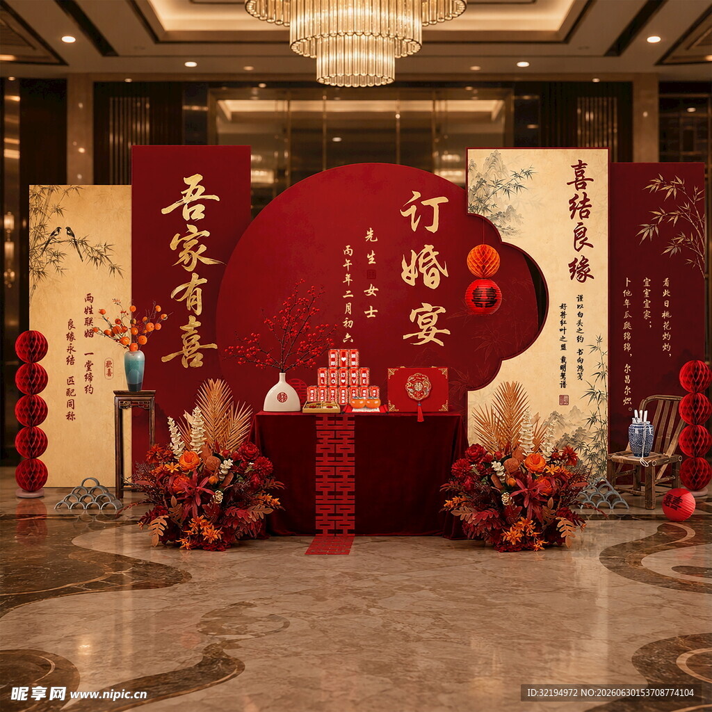 中式婚礼喜庆迎宾布置