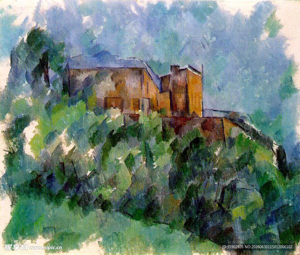 山间小屋水彩画风景