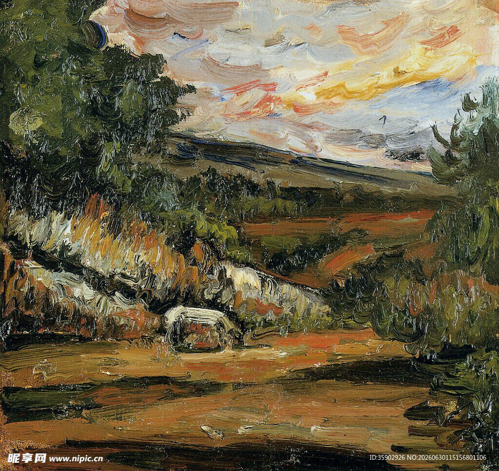 田园河畔风景油画