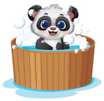 卡通熊猫惬意泡澡
