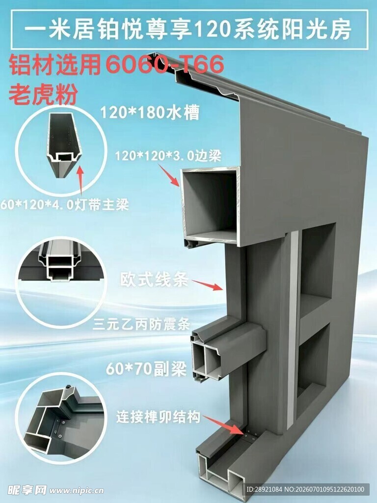 断桥铝门窗型材结构展示