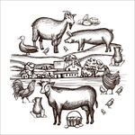农场动物黑白插画场景