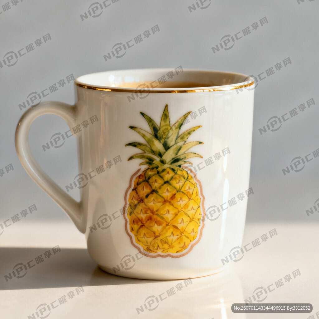 生成一张带凤梨图案的咖啡杯
