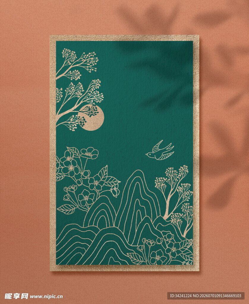 中式古典月夜山水装饰画