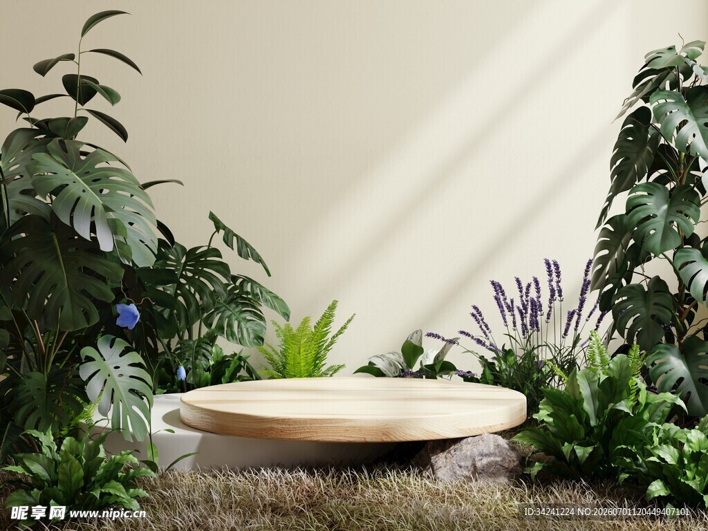 室内绿植环绕的木质景观