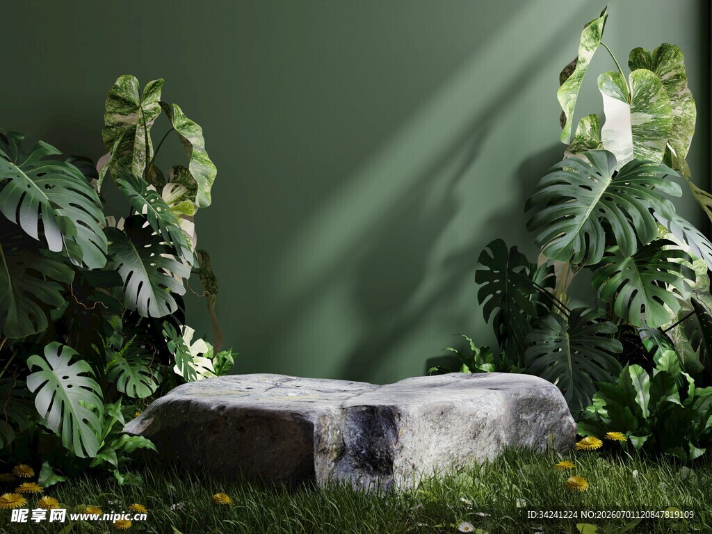 绿植环绕的静谧石景