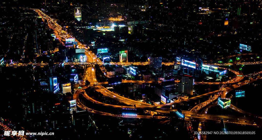 城市璀璨夜景俯瞰图