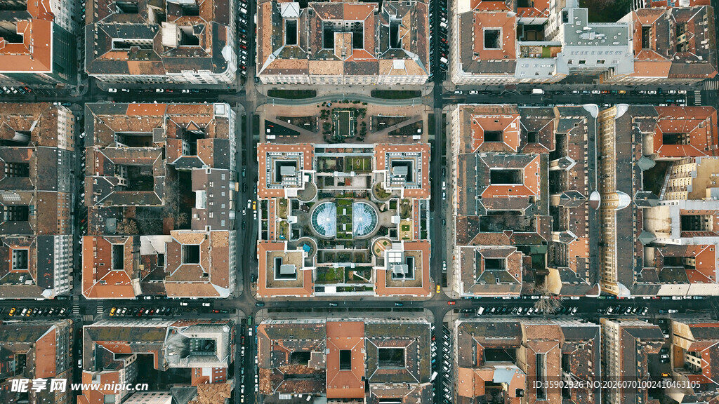 俯瞰城市建筑布局景观