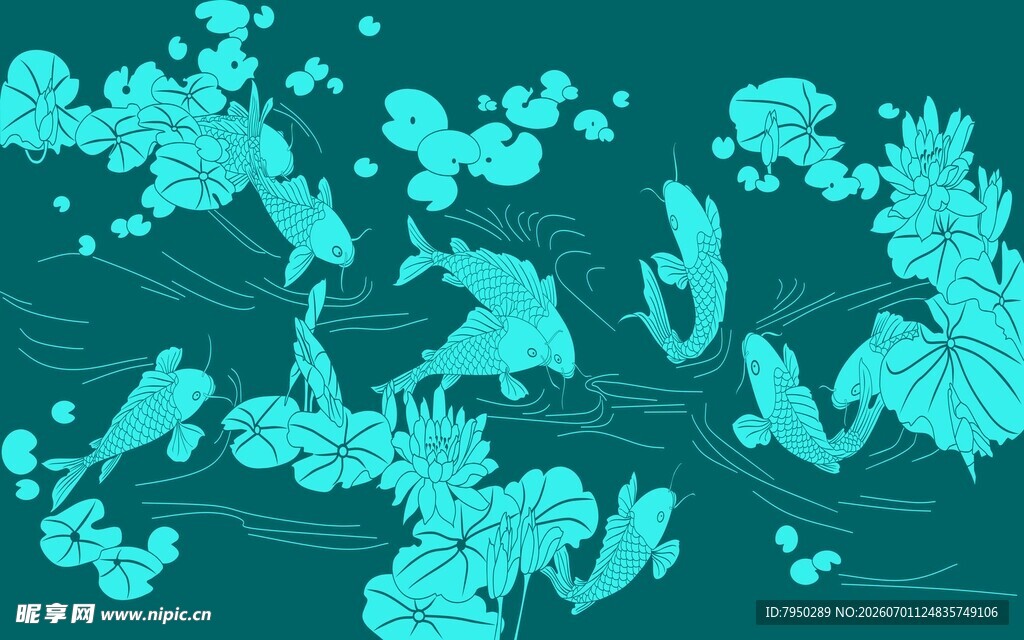 青绿色调中式花鸟图案