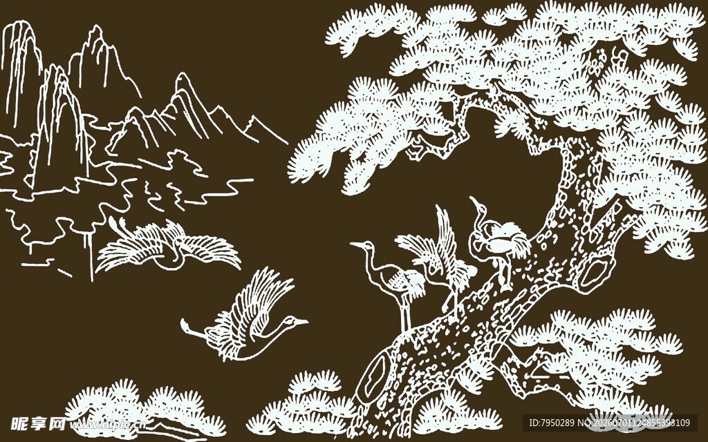 中式山水花鸟白描图