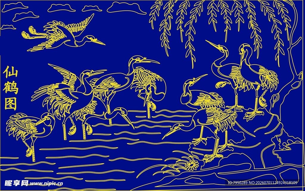 古代狩猎场景金箔装饰画