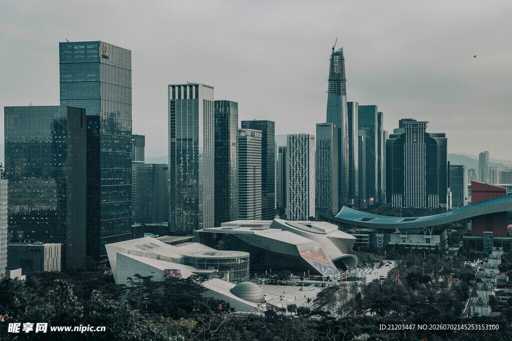 现代都市的摩天楼天际线