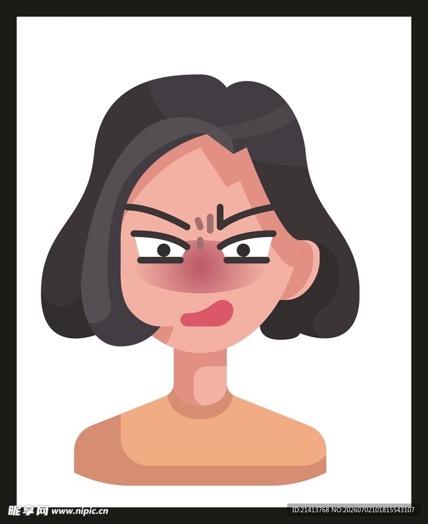 愤怒的短发女性头像