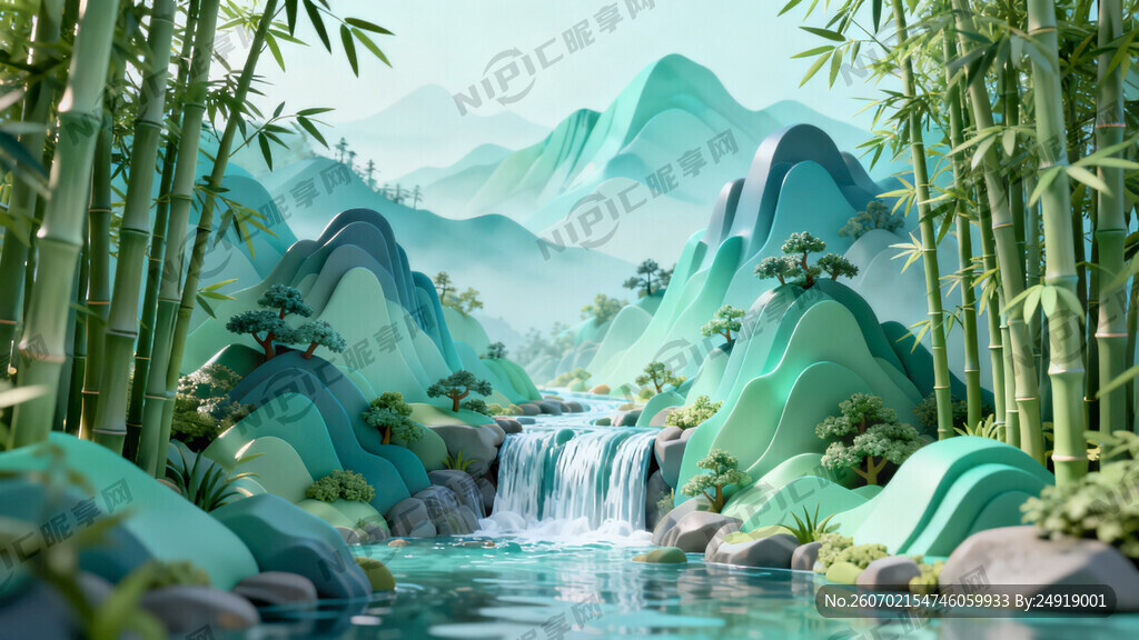 生成中国风立体清新山水画