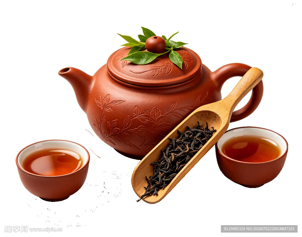 传统陶制茶具与两杯香茗