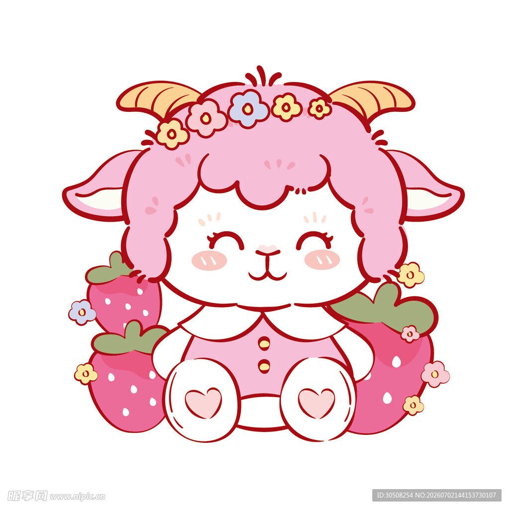 可爱粉色小羊插画形象