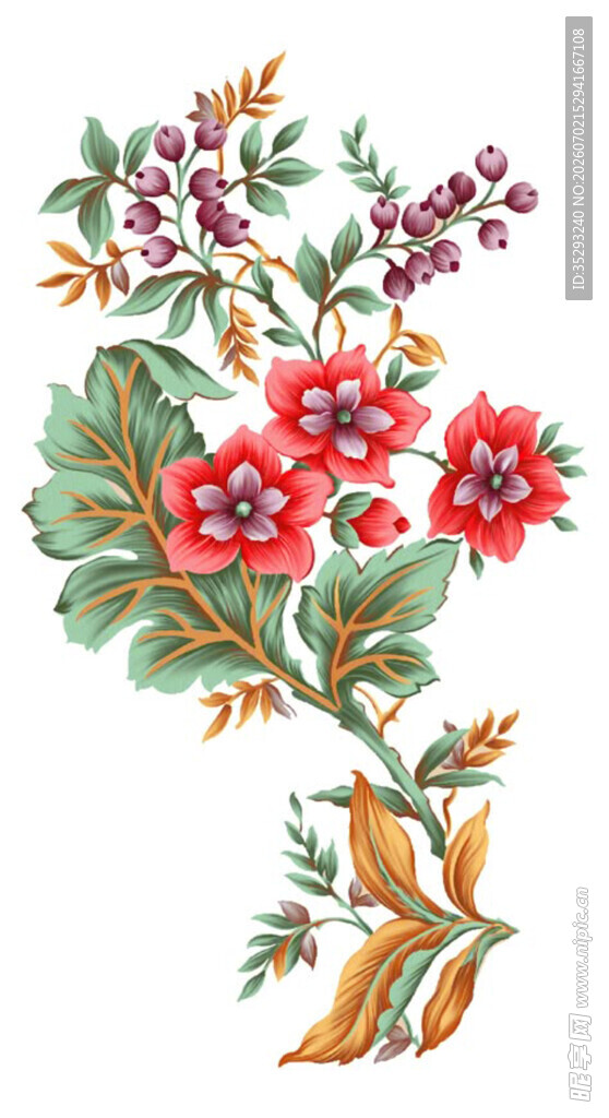 复古花卉植物手绘插画