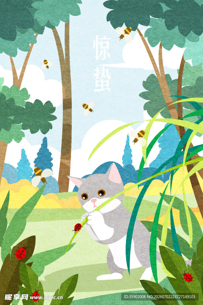 森林中漫步的可爱猫咪
