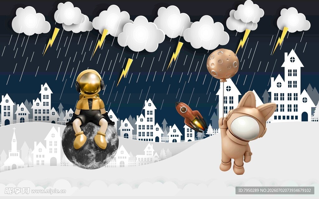 雨中机器人与小熊的场景