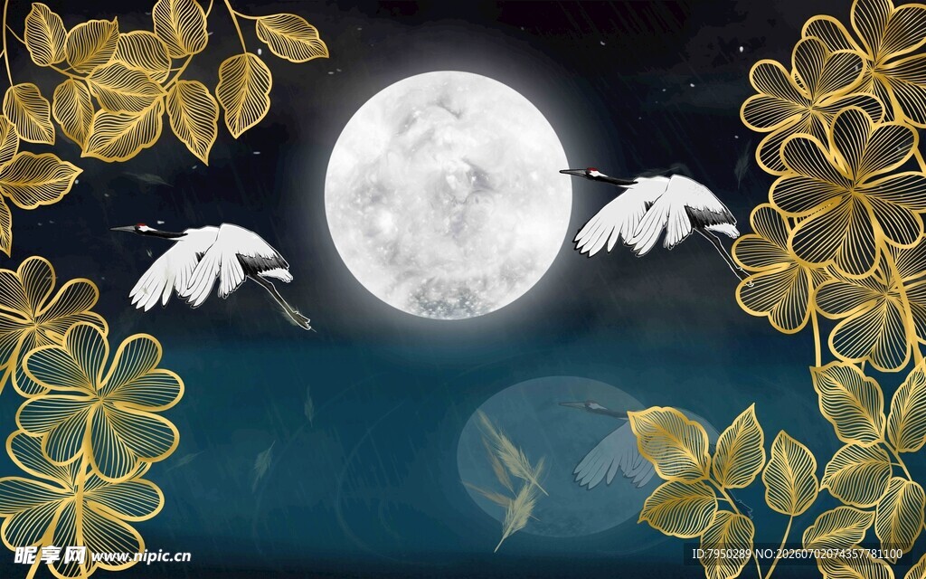 月夜飞鸟伴繁花