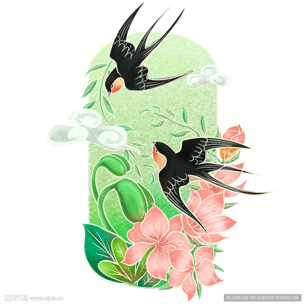 春日双燕伴花图