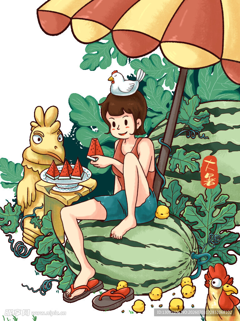 女孩惬意享受夏日野餐时光