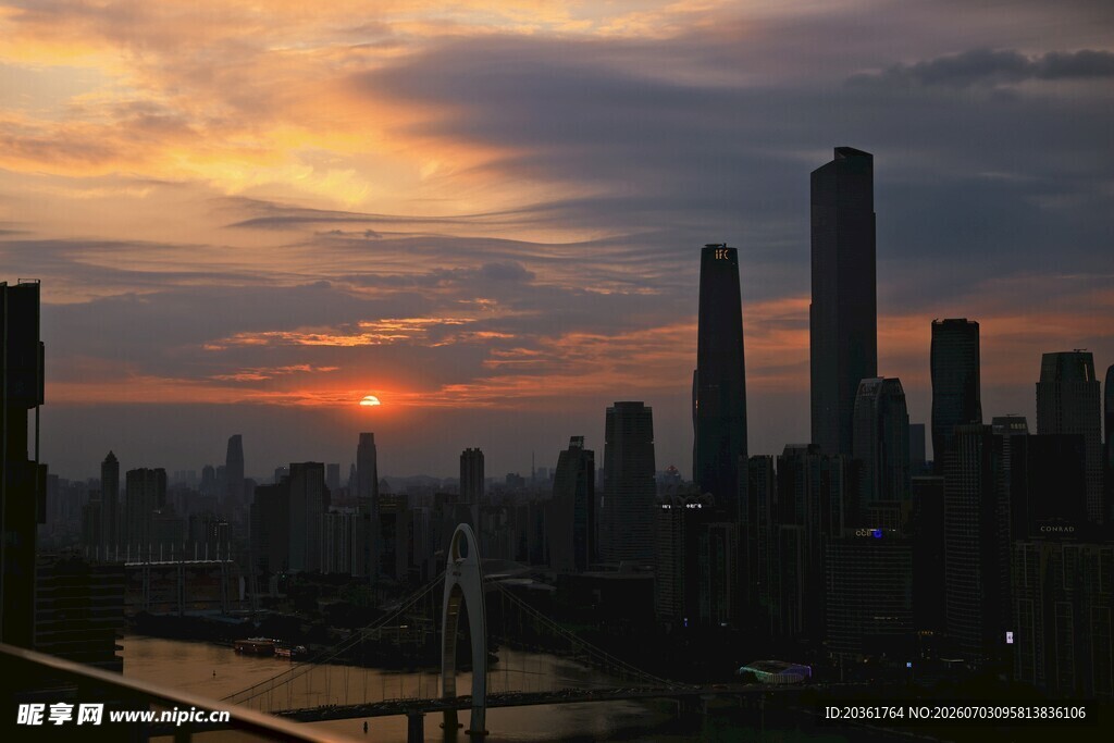 夕阳下的城市天际线