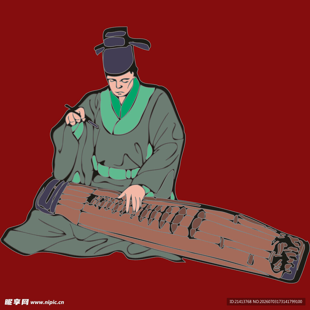 古人抚琴图