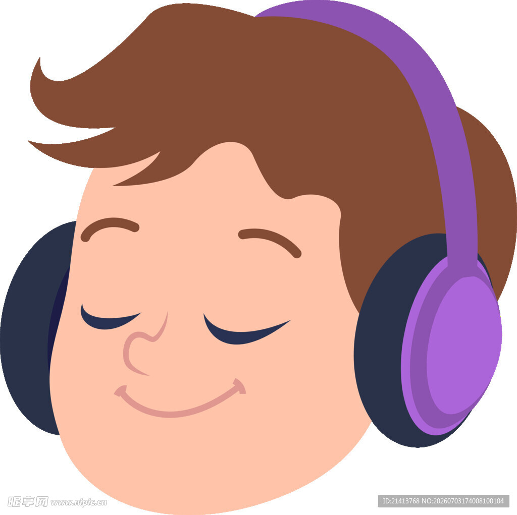 戴耳机微笑的卡通男孩