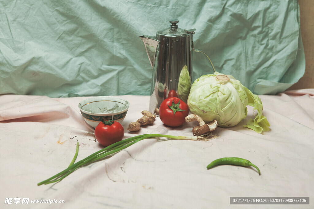 静物蔬菜与茶具组合