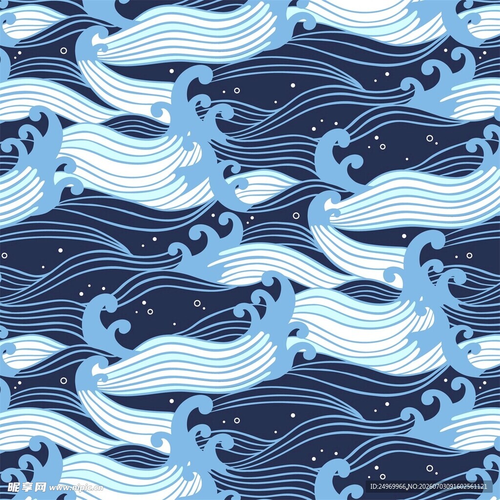 蓝白海浪无缝图案纹理