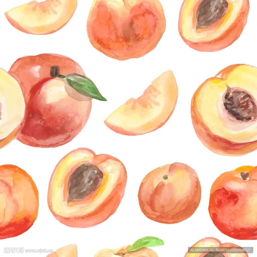 水彩绘新鲜桃子组合图