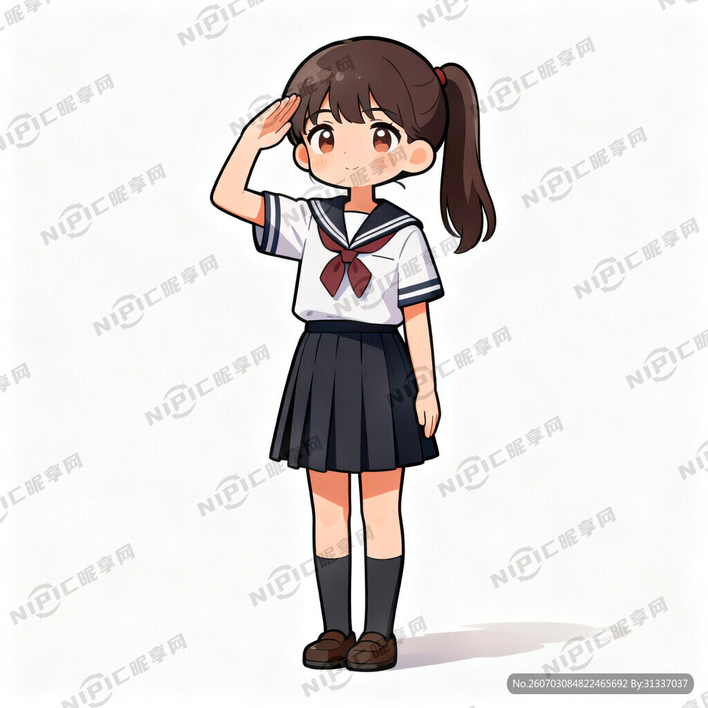 身穿校服女学生 3头身卡通比例