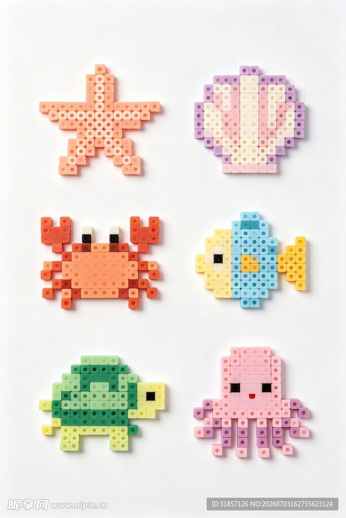海洋生物元素像素风拼豆作品