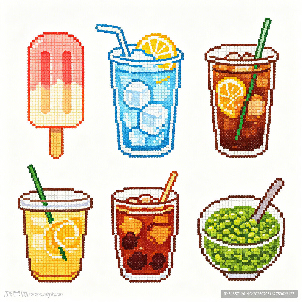 夏季饮品拼豆风插画
