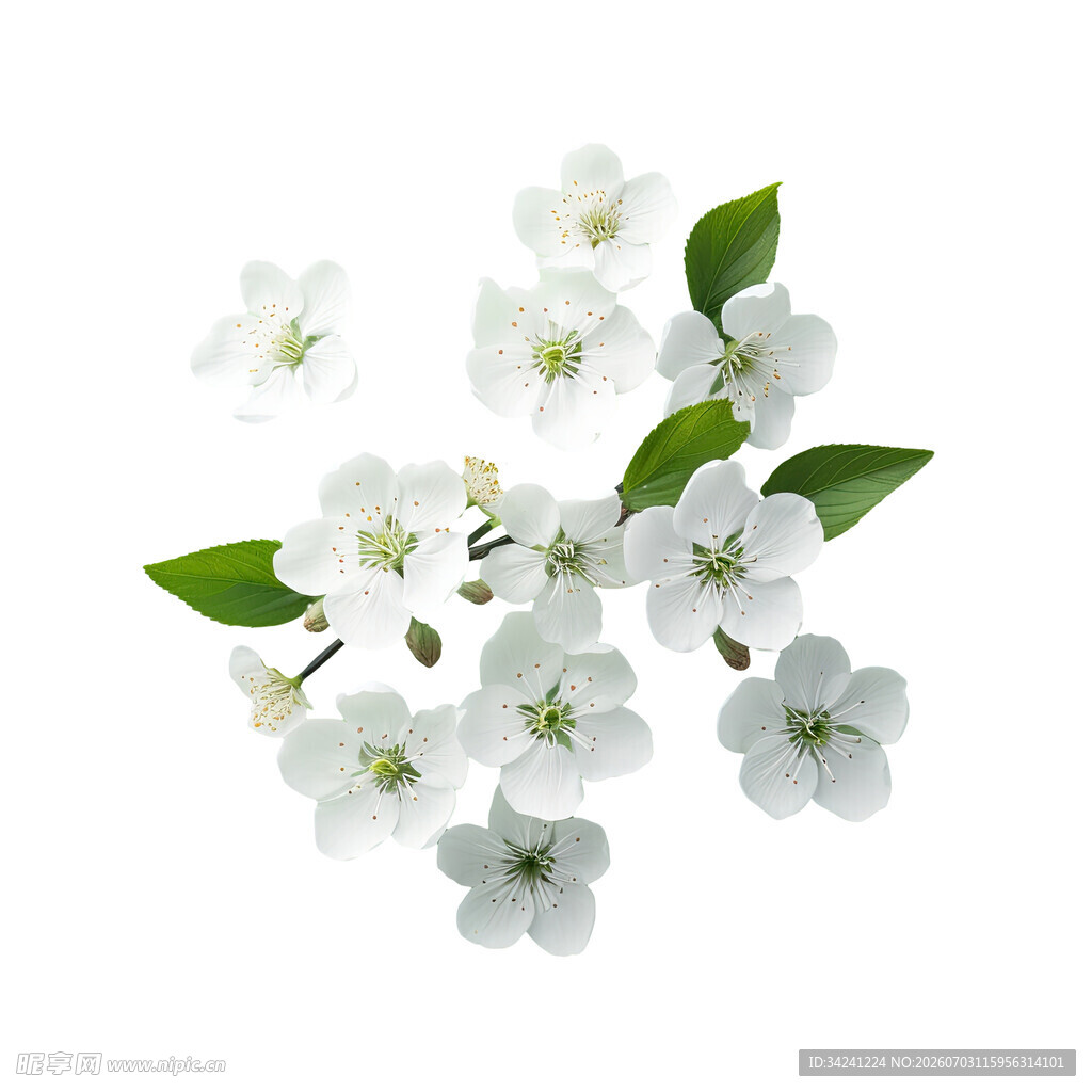 白色花朵绿叶植物特写